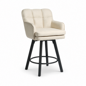 Cream Upholstered 360° Swivel Counter Stool with Arms and Black Legs for Kitchen Island