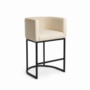Cream Upholstered Counter Stool with Arms, Black Metal Frame & 62cm Seat Height