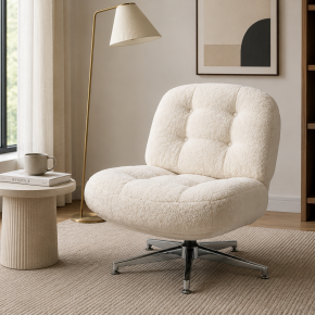 Modern Boucle Swivel Accent Chair with Tufted Cushion – Upholstered Lounge Chair for Living Room & Bedroom